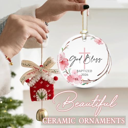 Baptism Gifts for Girls, God Bless Cross Ornament - color: Color2