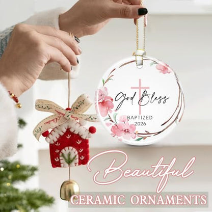 Baptism Gifts for Girls, God Bless Cross Ornament - color: Color2