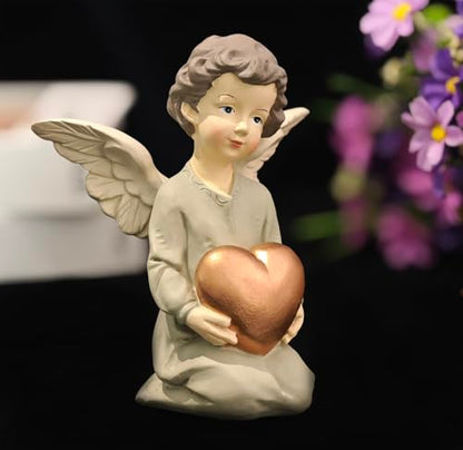 Guardian Angel Figurine Holding Gold Heart - size: 5.12"H