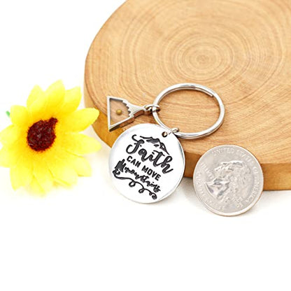 Uloveido Stainless Steel Faith Cross Keychain & Jesus Loves Me Christian Keyring Mustard Seed Charms Religious Jewelry - style: Faith Can Move-triangle