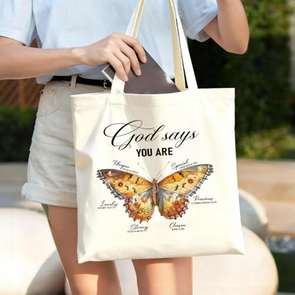 Christian Canvas Tote Bag for Women, Inspirational Faith Shoulder Bag - color: God 05
