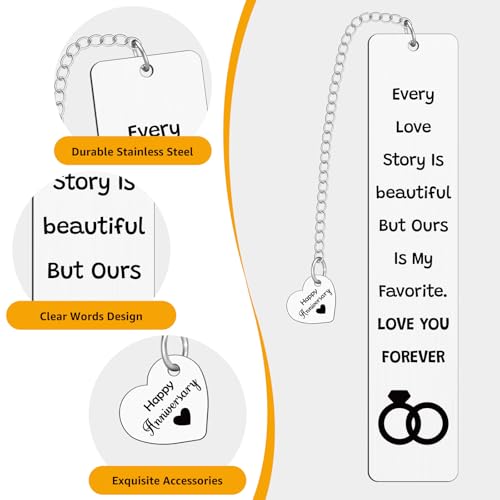 Anniversary Bookmark Gifts for Her Him Stainless Steel Bookmarks Gifts for Couples Wife Husband Fiance Girlfriend Boyfriend Wedding Anniversary Engagement Book Marks for Reading Women Men - color: Anniversary Bookmark