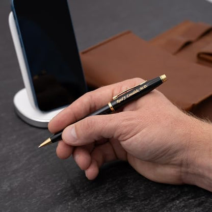 Cross Century II Personalized Ballpoint Pen in Black Lacquer with Gold Trim - color: Black