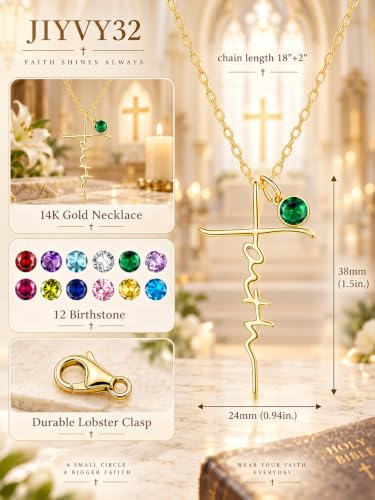 Faith Necklace White/Rose/Gold Birthday Gifts for Wife Her - color: 14K Gold-05-May