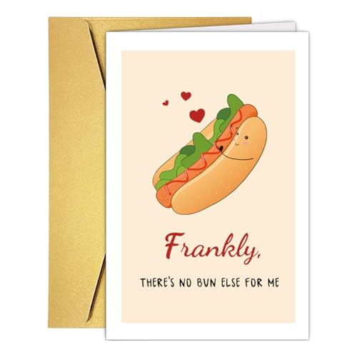 Funny Pun Anniversary Card for Husband Wife Boyfriend Girlfriend, Funny Hot Dog Love Cards, Cute Happy Birthday Card from Him Her. - color: #5