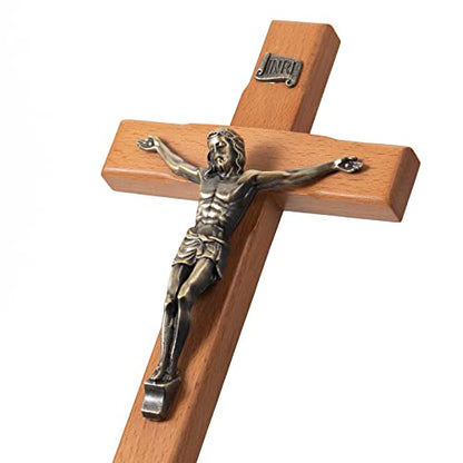 ARCHOBAN Crucifix Wall Cross Catholic, 10" Wooden Cross for Wall Decor - size: 10"L x 5"W