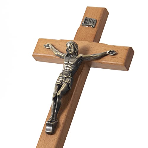 ARCHOBAN Crucifix Wall Cross Catholic, 10" Wooden Cross for Wall Decor - size: 10"L x 5"W