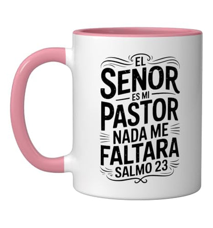 Spanish Christian With a Bible Verse Quote El Senor Es Mi Ceramic Mug, Pink/White, 11oz - color: Pink/White, size: 11 Ounces