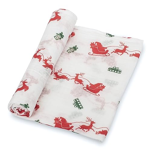 LollyBanks Muslin Swaddle Blanket, 47 x 47 in, Newborn Receiving Blanket - color: And to All a Goodnight