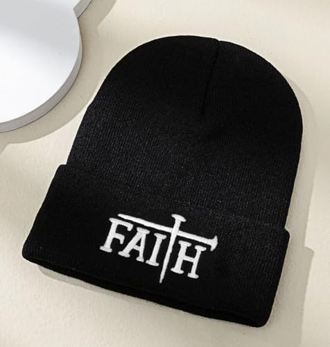 Christian Jesus Cross Beanie - Faith Winter Beanie Hats for Men Women - Religious Gifts for Christmas & New Years - color: Faith-white Cross
