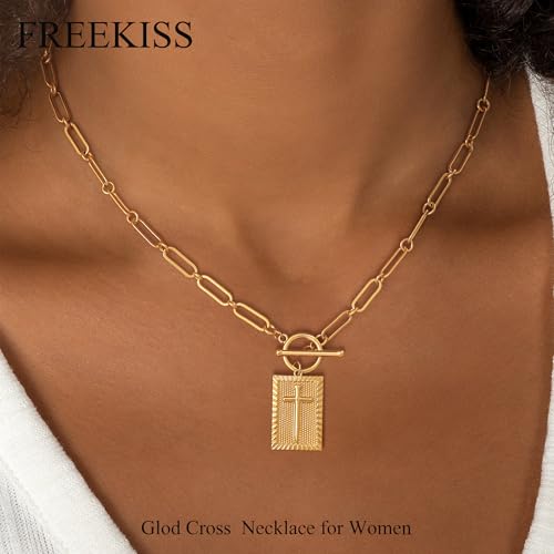 Freekiss 3-Piece Layered Toggle Necklace for Women - color: Gold Cross Necklace