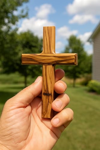 Zuluf Bethlehem Olive Wood Wall Cross | 4.7" Handmade Christian & Catholic Decor Christmas Wall Hanging Gift | Religious Spiritual Jesus Small Wooden Cross for Wall Decor cruz de madera pequeña - size: 4.7"L x 3"W