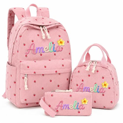 Personalized Backpack for Girls Boys, Custom Name Toddler Backpack - color: Strawberries Pink