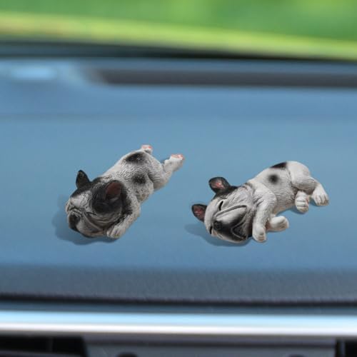 2PCS Resin Bulldog Car Dashboard Ornaments, White - color: White