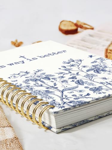 ISANOU Blue Chinoiserie Floral Christian Notebook Journal for Women 5.5x8.3 - color: his way is better