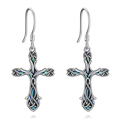 Cross Earrings 925 Sterling Silver Dangle Earring Gifts for Women - style: Tulip