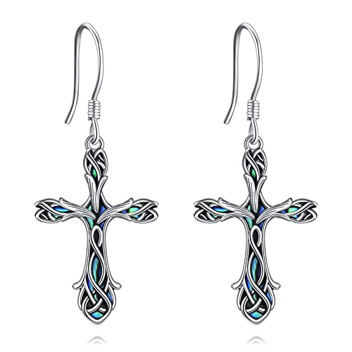 Cross Earrings 925 Sterling Silver Dangle Earring Gifts for Women - style: Tulip