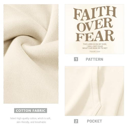 Fkatuzi Christian Faith Over Fear Hoodies For Teen Jesus Hoodie God Sweatshirt Bible Verse Religious Graphic Tops - color: Apricot, size: XX-Large
