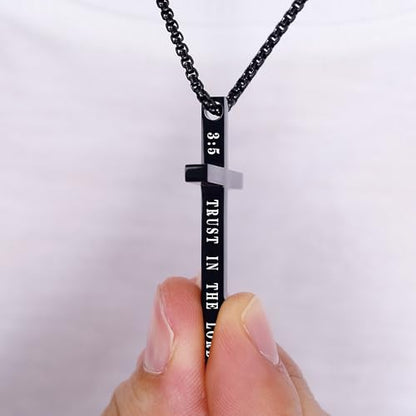Cross Necklace for Men Christmas Gift Cross Pendant Strength Bible Verse Stainless Steel Necklaces - style: TRUST IN THE LORD WITH ALL YOUR HEART