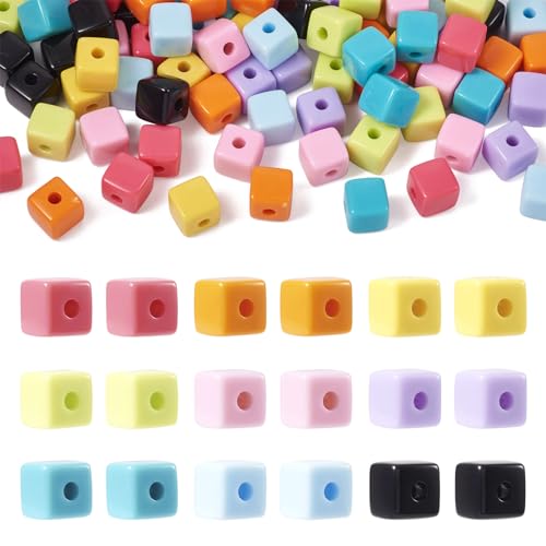 FASHEWELRY 90Pcs Pastel Acrylic Cube Beads for Bracelet Making Candy Color Square Spacer Beads Assorted Rainbow Cube Pony Bead Bulk for Jewelry Making - color: Cube-9 Colors