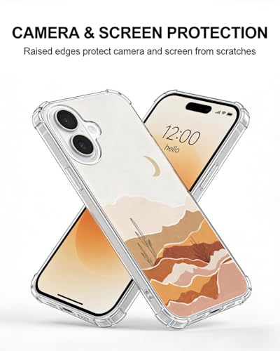 Boho Minimalist Moon Cactus Desert Phone Case Compatible with iPhone 17, Pastel Beige Brown Aesthetic Landscape Art Phone Cover for iPhone 17 - color: Desert
