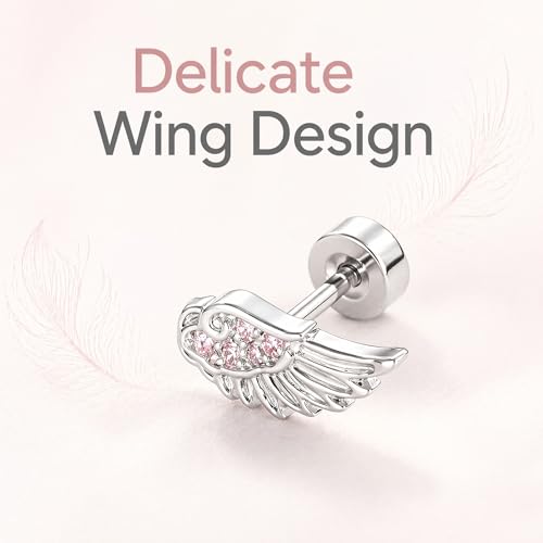 Angel Wing Stud Earrings for Women Silver Plated ﻿ - color: pink