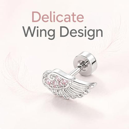 Angel Wing Stud Earrings for Women Silver Plated ﻿ - color: pink