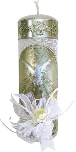 Grahmart Catholic Baptism Candle Set in a Wooden Box with Towel, Candle, Rosary and Shell for Baby Boys and Girls. Handmade Gift for Godparents.. Kit de Bautizo with a Surprise Small Gift (White)