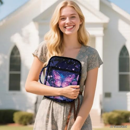 Suobstales Butterfly Rose Daisy Flower Print Bible Covers for Women Men Lightweight Bible Bag Bible Accessories with Handle and Zippered Pocket Bible Tote Bag for Kids - color: Butterfly Rose Daisy Flower
