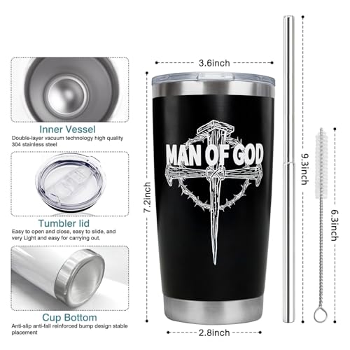 Christian Gifts for Men, 20 oz Christian Tumbler with Straw and lid,Inspirational Gifts For Boys,Graduation Gift For Man,Travel Coffee Cups - color: Men of God