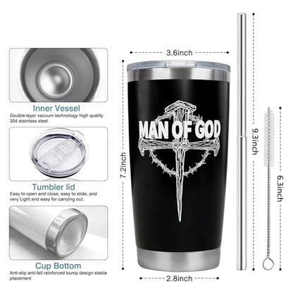 Christian Gifts for Men, 20 oz Christian Tumbler with Straw and lid,Inspirational Gifts For Boys,Graduation Gift For Man,Travel Coffee Cups - color: Men of God