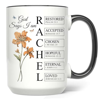 Personalized God Says I Am Mug - Custom Bible Verse Birth Flower Cup - Christian Coffee Mug - Religious Gift for Women - color: GOD-IAM-M1