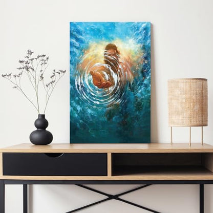HLXRAE Christian The Hand of God Wall Art Set of 2, Wrapped Canvas 12x16 In - color: Ocean Blue, size: 16"L x 12"W