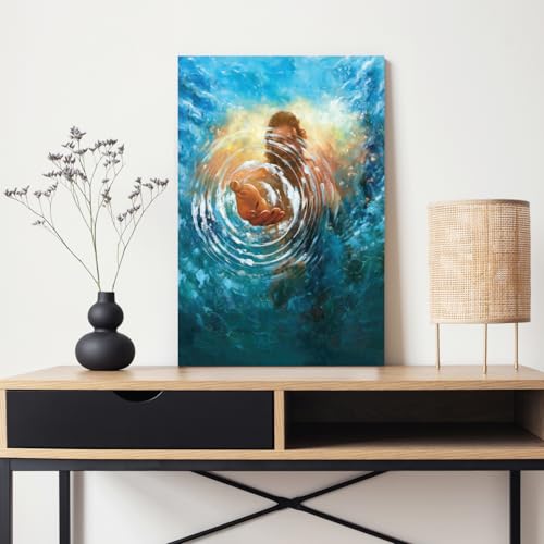 HLXRAE Christian The Hand of God Wall Art Set of 2, Wrapped Canvas 16x24 In - color: Ocean Blue, size: 24"L x 16"W