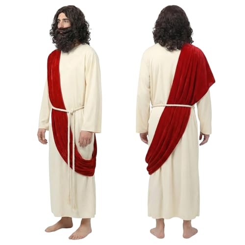 nezababy Jesus Costume Adult Men Biblical Christ Robe Saint Religious Outfit Scarf Waist Rope for Halloween Easter Cosplay - size: Small