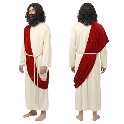 nezababy Jesus Costume Adult Men Biblical Christ Robe Saint Religious Outfit Scarf Waist Rope for Halloween Easter Cosplay - size: Small