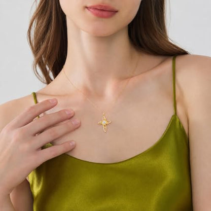 KQ&TTENG 14k Gold Plated Four Leaf Clover Necklace Irish Jewelry Wedding Anniversary Birthday Gifts for Women Wife Mom Girlfriend - color: A07