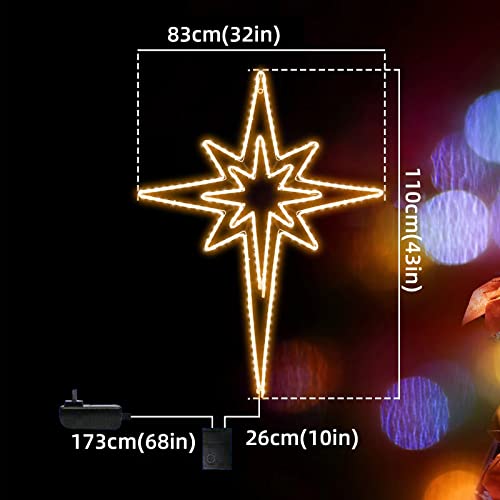 Large 43"x32" Twinkle Bethlehem Star Neon Motif Pre-lit 216 Super-Bright LED Outdoor Christmas Decoration with 11 Functions and Timer Waterproof for Outdoor Home Party Wall(Warm White) - size: Ultra-Large 43"x32" Warm white