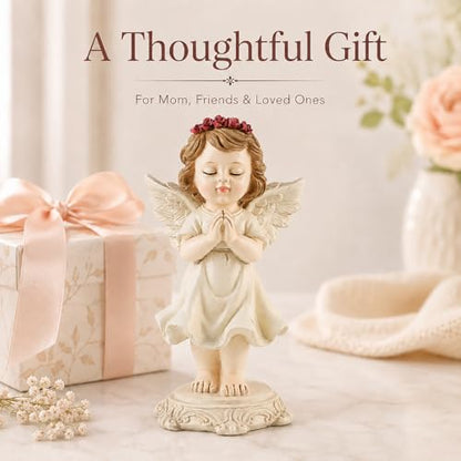 Praying Angel Figurine, Guardian Angel Statue for Shelf Desk Bedside Decor, 6.3" Angel Figurine for Mom Grandma Daughter Women, Sympathy Memorial Religious Gift for Christmas Easter Birthday