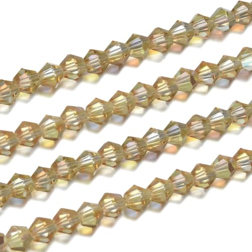 250pcs Czech 6mm (0.24 Inch) Faceted Bicone Crystal Glass Loose Beads Spacer Bulk Gold Shimmer for DIY Craft Jewelry Making CCB638 - color: Gold Shimmer, size: 6mm - 250pcs