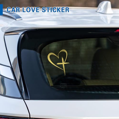 Love Cross Sticker Decal, Automotive Decals, Faith Hope Heart Vehicle Bumper Mirror Decoration Decal, Religious Auto Window Stickers Decorative Accessories for SUV Sedan Truck (Gold)