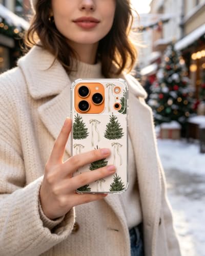 Aesthetic Christmas Tree White Bows Phone Case Compatible with iPhone 17 Pro Max, Preppy Winter Phone Cover for iPhone 17 Pro Max - color: Christmas Tree Bows