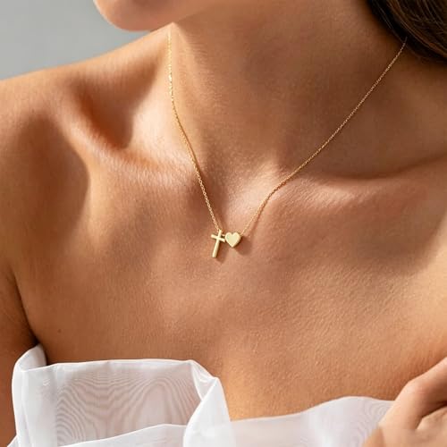 WEDDINEN First Communion Confirmation Baptism Jewelry Gifts for Teens Girls Kids,Cross Heart Necklace for Women Girls Christian Religious Stuffers Jewelry Gifts for Kids - style: First Communion-Gold