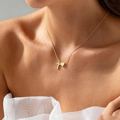 WEDDINEN First Communion Confirmation Baptism Jewelry Gifts for Teens Girls Kids,Cross Heart Necklace for Women Girls Christian Religious Stuffers Jewelry Gifts for Kids - style: First Communion-Gold