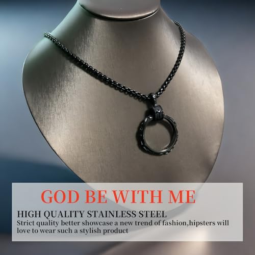 Eternity Cross Ring Pendant Necklace Stainless Steel Pendant Necklace for Men Christmas Gift for Husband,Christmas Stocking Stuffer for Him - color: Black