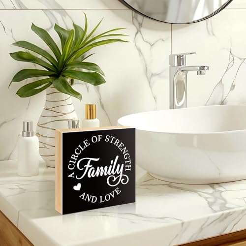 A Circle of Strength And Love Family Quote Wooden Box Sign 5.9x5.9 - color: black002