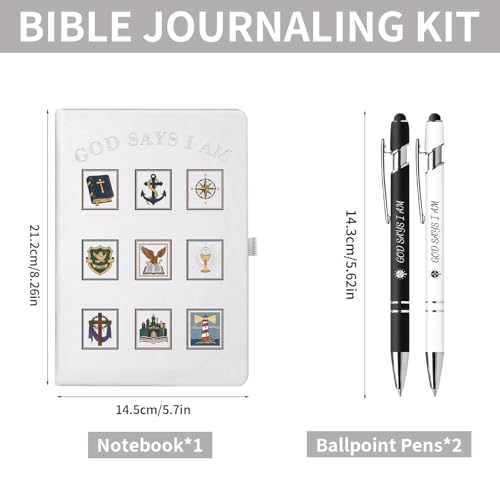 Vebermo Mens Bible Journal and Pens Set, A5 Notebook for Prayer, Scripture Writing & Bible Study & Daily Note-taking, Christian Gifts with 2 Inspirational Pens,5.7 * 8.2 Inch,192 Pages, White - color: White, style: Design 01