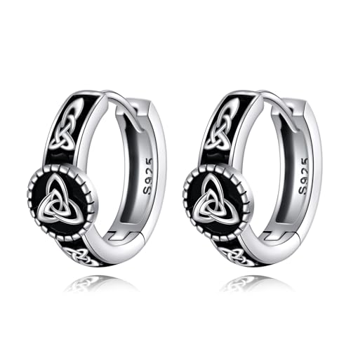 AOBOCO Black Hoops Earrings for Men Sterling Silver Viking Celtic Cross Heart Skull Round Triangle Hoop Earrings Birthday Father Day Christmas Jewelry Gifts for Men Women Friends - style: Celtic Knot Hoops