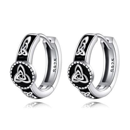 AOBOCO Black Hoops Earrings for Men Sterling Silver Viking Celtic Cross Heart Skull Round Triangle Hoop Earrings Birthday Father Day Christmas Jewelry Gifts for Men Women Friends - style: Celtic Knot Hoops
