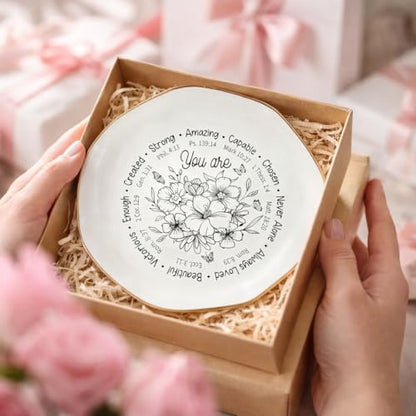 God Says You Are AmazingRing Dish – Christian Ceramic Jewelry Tray for Women, Inspirational Bible Verse Trinket Holder Gift for Her, Religious Baptism Gift - color: You Are Amazing